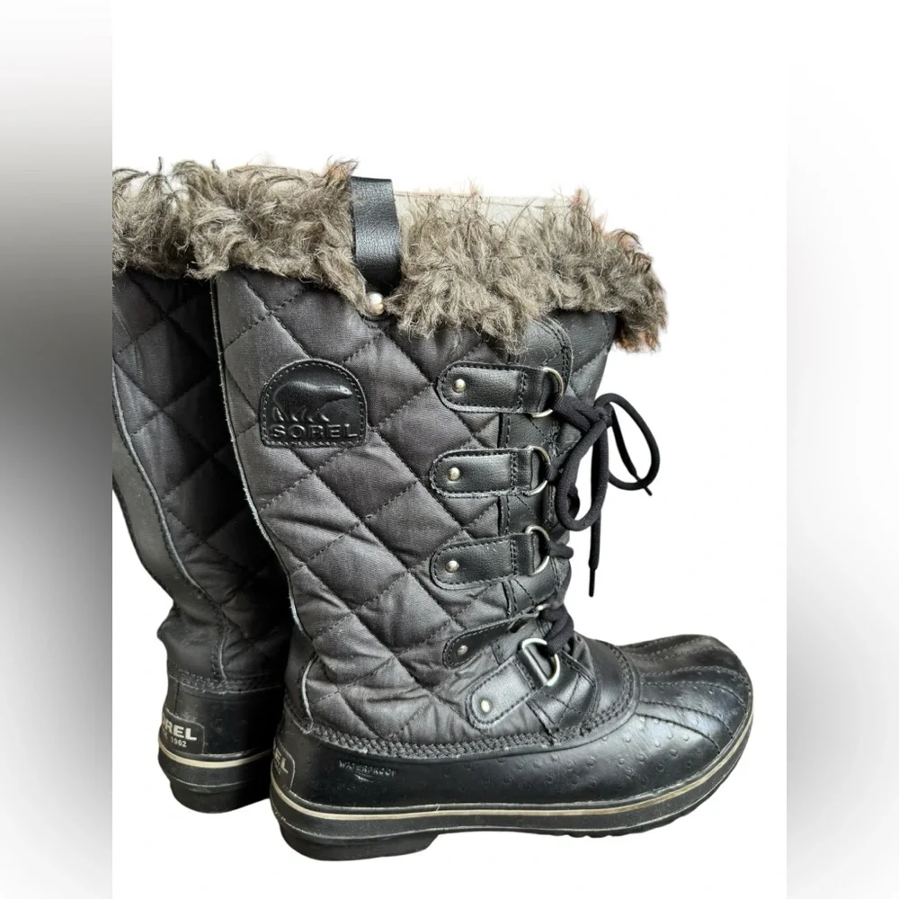 Sorel Tofino LL1846-011 Black Tall Fur Trim Waterproof Boots Women's 10